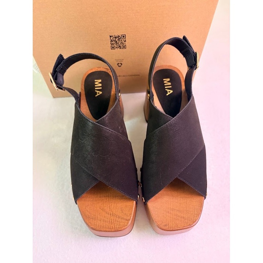 MIA Liarra Black Brussels Platform Clog Sandals Womens 10 NEW Studded 70s